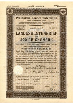 Облигация 4,5% 200 рейхсмарок 1937 года Германия