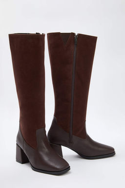 Kahverengi Suet Kontrast Detayl? Blok Topuklu Kad?n Cizme TAKAW26CZ00026 - Trendyolmilla фото 2