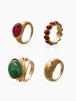 Набор колец 4 шт "Новый стиль" винтаж, размер МИКС, цвет зелёно-коричневый в золоте