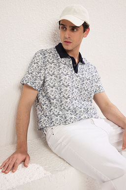 Lacivert Regular/Normal Kesim Desenli Polo Yaka T-shirt TMNSS25PO00032
