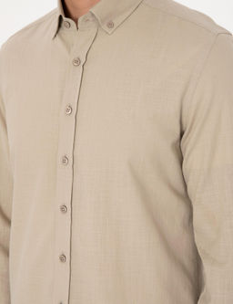 Haki Keten G_r_n_ml_ Slim Fit Uzun Kollu G_mlek - Pierre cardin фото 7