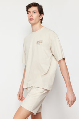 TRENDYOL MAN Lacivert Oversize/Genis Kesim S?rt Kabar?k Yaz? Bask?l? %100 Pamuklu T-shirt TMNSS24TS00052 - Trendyolmilla фото 3
