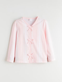 V Yaka Fiyonk Detayl? K?z ?ocuk Pijama ?st