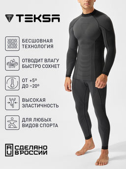 TEKSA Комплект мужской термокальсоны TLP 004 + термофуфайка TLS 004 grey-black
