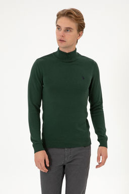 Erkek Slim Fit Bo_azl_ Koyu Ye_il Basic Kazak - U.s. polo assn фото 3