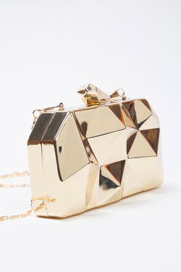 Metalik Alt?n Uc Boyutlu Abiye Kad?n S?k Mini Clutch El Cantas? TAKSS25OC00064