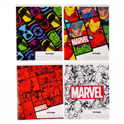 Цена за 20 шт. Тетрадь в линейку 24 листа, 4 вида МИКС, обложка мелованный картон, «Мстители»