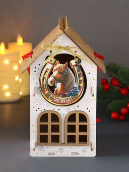 Деревянная шкатулка подарочная Новогодний домик, упаковка, с магнитом, 13.5?11.5?21 см, белый
