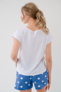 Пижама женская из футболки и шорт из кулирки Алиса горох синий - Амадэль фото 9