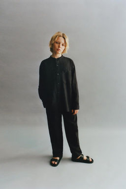 LINEN SHIRT WITH STAND COLLAR - Zara фото 6