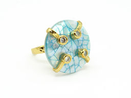 Кольцо с перламутром круг 25мм цв.голубой