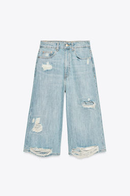 LOW-RISE RIPPED TRF DENIM JORTS BERMUDA SHORTS - Zara фото 7