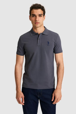 Erkek Slim Fit Polo Yaka Antrasit Basic Ti__rt