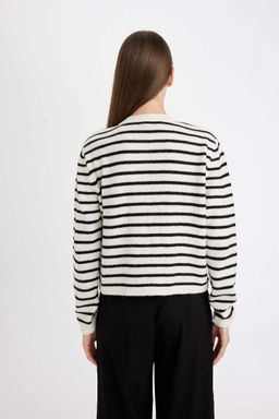 Полосатый кардиган стандартного кроя с круглым вырезом - Defacto фото 7