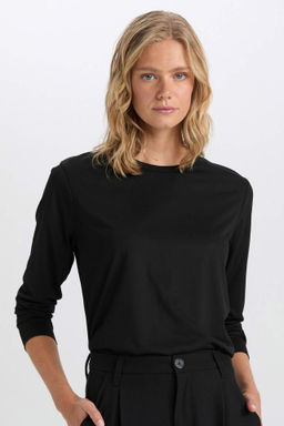 Regular Fit Bisiklet Yaka Basic Duz Casual Uzun Kollu Tisort - Defacto фото 2