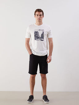 Bisiklet Yaka Bask?l? Penye Erkek Ti??rt