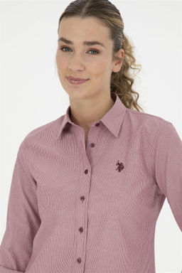 Женская бордовая рубашка в полоску с длинным рукавом - U.s. polo assn фото 2