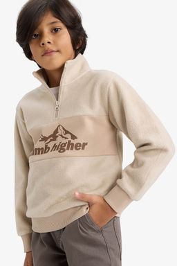 Yar_m Fermuarl_ Bask_l_ Polar Sweatshirt Erkek _ocuk
