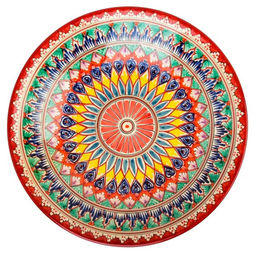 Ляган 38см, плоский Риштанская керамика красный