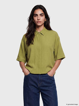 Keten Kar???ml? Oversize Kad?n G?mlek