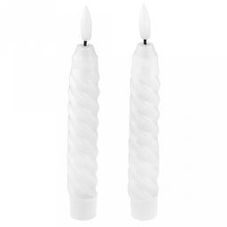 Свеча столовая, восковая, светодиодная на батарейках "Витая" д2,2см h13,5(16,5)см, свет теплый, с мерцанием, цвет белый, питание от 2-х батареек ААА (в комплект не входят), 2 штуки в ПВХ коробке (Китай)