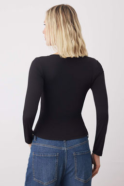 Siyah Fitted/Vucuda Oturan Buzgu/Drape Detayl? V Yaka Esnek Orme Bluz TWOAW26BZ00204 - Trendyolmilla фото 4