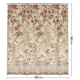 VAL VN-F-1818 Штора для ванной комнаты, полиэстер, 180*180 см, VINTAGE FLOWERS, шт