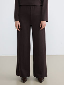 Y?ksek Bel ?izgili Geni? Pa?a Kad?n Pantolon