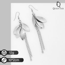 Серьги висячие Листья с цепочками, цвет серебро,10см