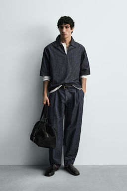 PANTAL?N BALLOON FIT PLIEGUES / Azul / ?ndigo