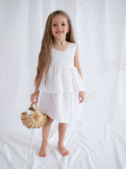 Платье для девочки белое из тонкой ткани, белый - Lesi kids фото 4