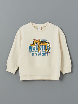 Bisiklet Yaka Bask?l? Erkek Bebek Sweatshirt