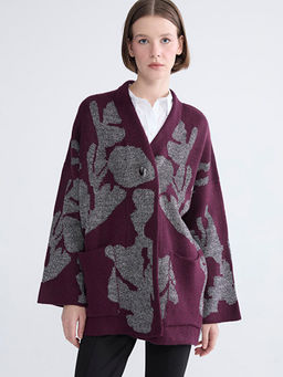 V Yaka Desenli Oversize Kad?n Triko H?rka