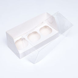 Цена за 2 шт. Коробка для 3 капкейка 24×10×10 см, белый