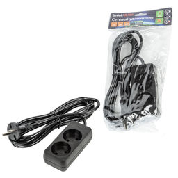 S-CU2-3 BLACK Удлинитель серии Ultra, шнур 3м., 2 гнезда, 10A, б/з. Черный. TM Uniel
