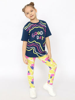CRB wear/CSKG 90237-41-395 Комплект для девочки (футболка, брюки модель легинсы),темно-синий/Ex.Cherubino
