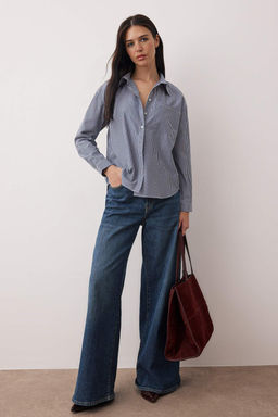 Bordo Cizgili Oversize/Genis Kal?p Gomlek TWOAW26GO00126 - Trendyolmilla фото 6