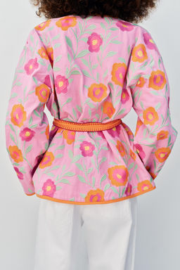 KIMONO CINTUR?N BORDADOS FLORES / Rosa - Zara фото 4