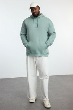 TRENDYOL MAN Indigo Buyuk Beden Kapusonlu Oversize Reflektor Bask?l? S?cak Tutan Sweatshirt TMNAW24AO00029