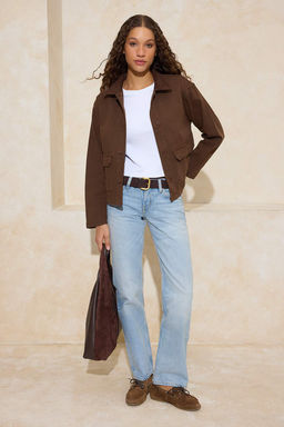 Kahverengi Fitilli Kadife Yaka Detayl? Denim Gomlek Ceket TWOAW26CE00004