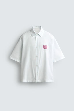 CAMISA BOXY FIT TEXTOS ESTAMPADOS / Blanco / Gris - Zara фото 7