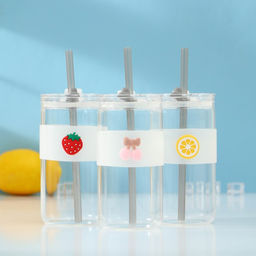 Стакан с крышкой и трубочкой «Фрутис», 410 мл, стекло, МИКС