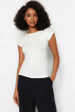 Ekru Premium Viskoz Yumusak Kumas Fitted/Vucuda Oturan Ay Kol Orme Bluz TWOSS23BZ00992