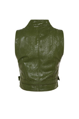 Limited Edition Haki Astarl? Timsah Desenli Crop Dokuma Yelek TWOAW22YE0083