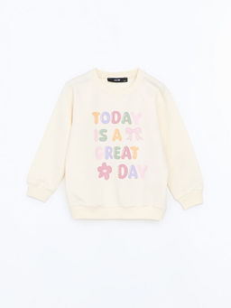 Bisiklet Yaka Bask?l? K?z Bebek Sweatshirt