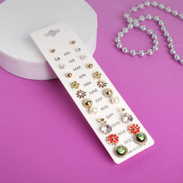 Цена за 2 шт. Пусеты 12 пар One year, летний день, цветные в золоте