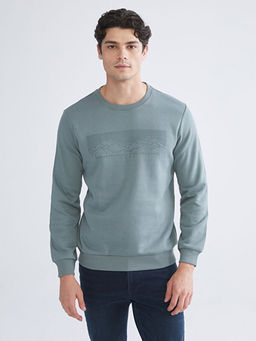 Bisiklet Yaka Bask?l? Erkek Kal?n Sweatshirt