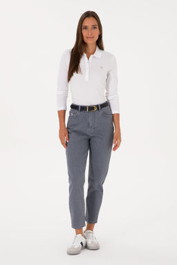 Джинсы U.S. Polo Assn Mom High Waist серые из хлопка