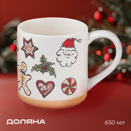 Кружка новогодняя Доляна Sweet Treats, 650 мл, 151011 см, керамика, белая