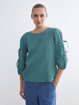 Bisiklet Yaka Dokulu Bluz